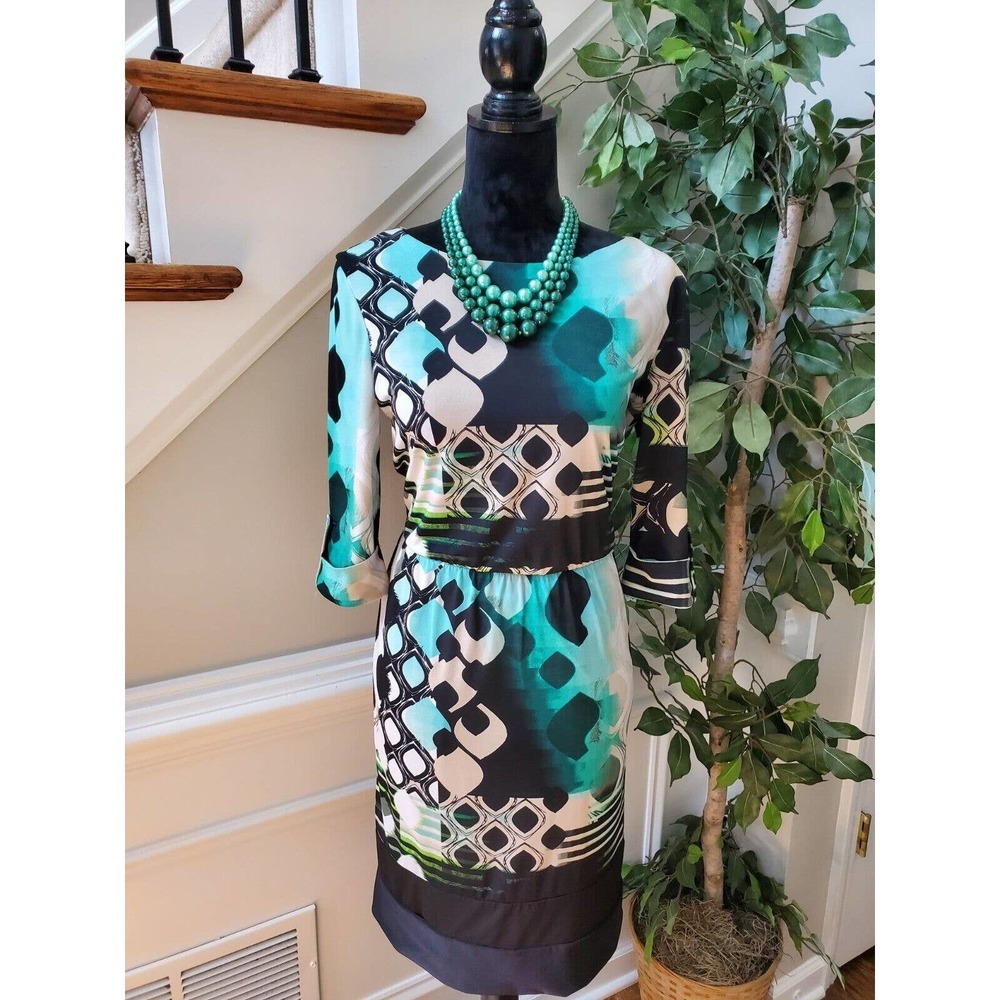 Luxology Women's Multicolor Polyester Long Sleeve Knee Length Dress Size Small